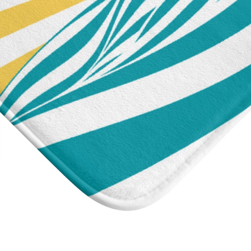 Minimalist Boho Sunrise Yellow, Blue & White Bath Mat | lovevisionkarma.com