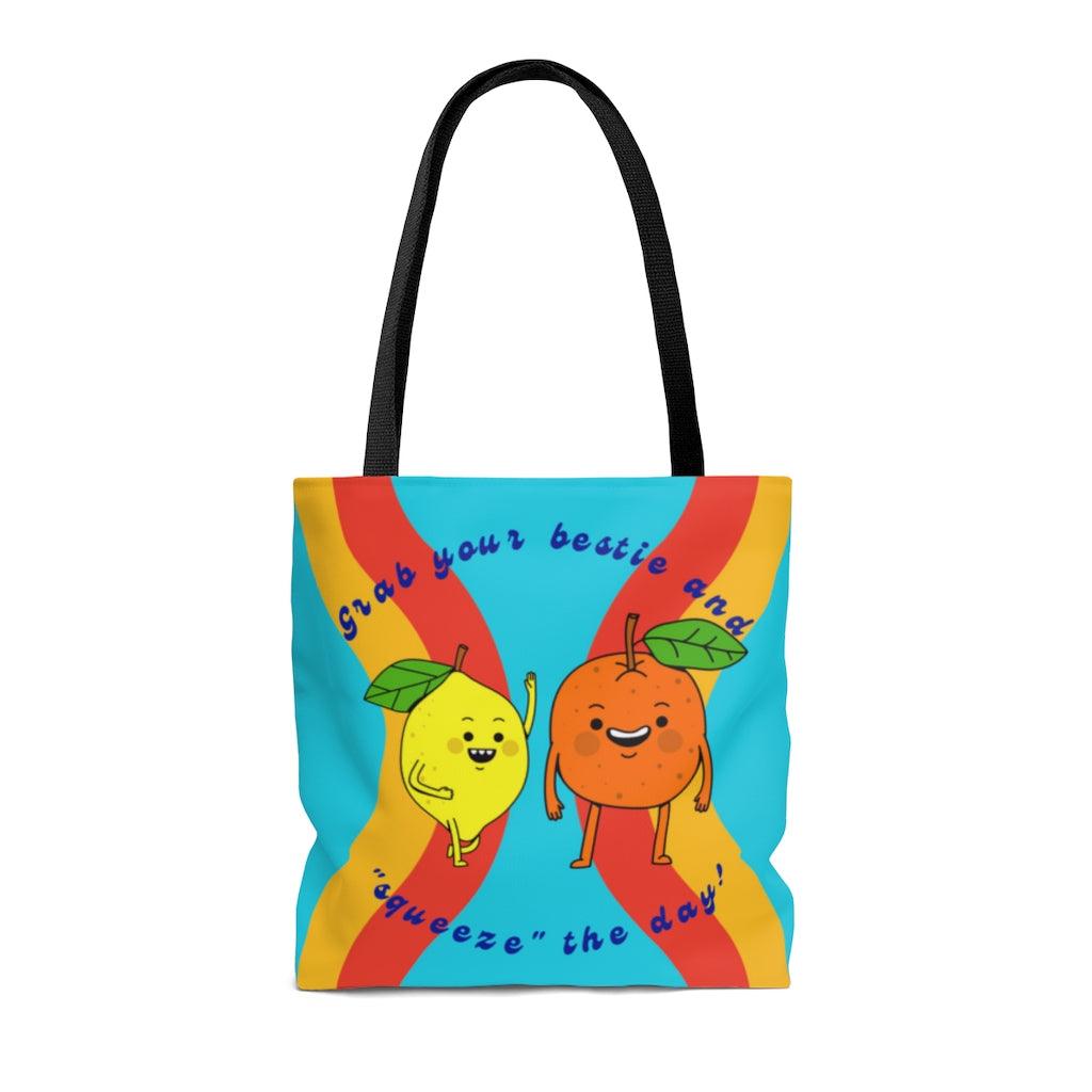 Cute Summer Citrus Besties Retro Tote Bag | lovevisionkarma.com