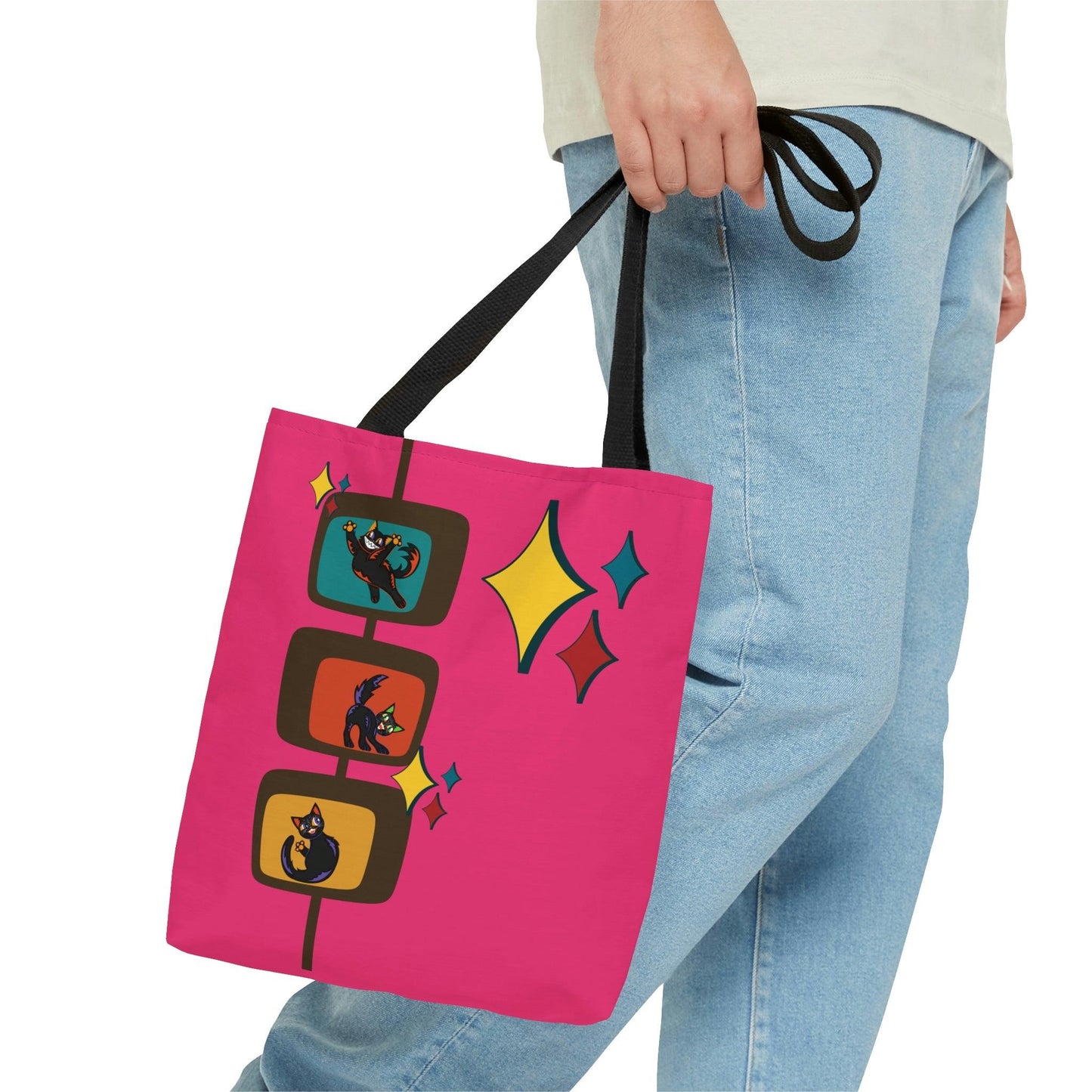 Retro Atomic Kitschy Kitties Mid Century Mod Pink Tote Bag | lovevisionkarma.com
