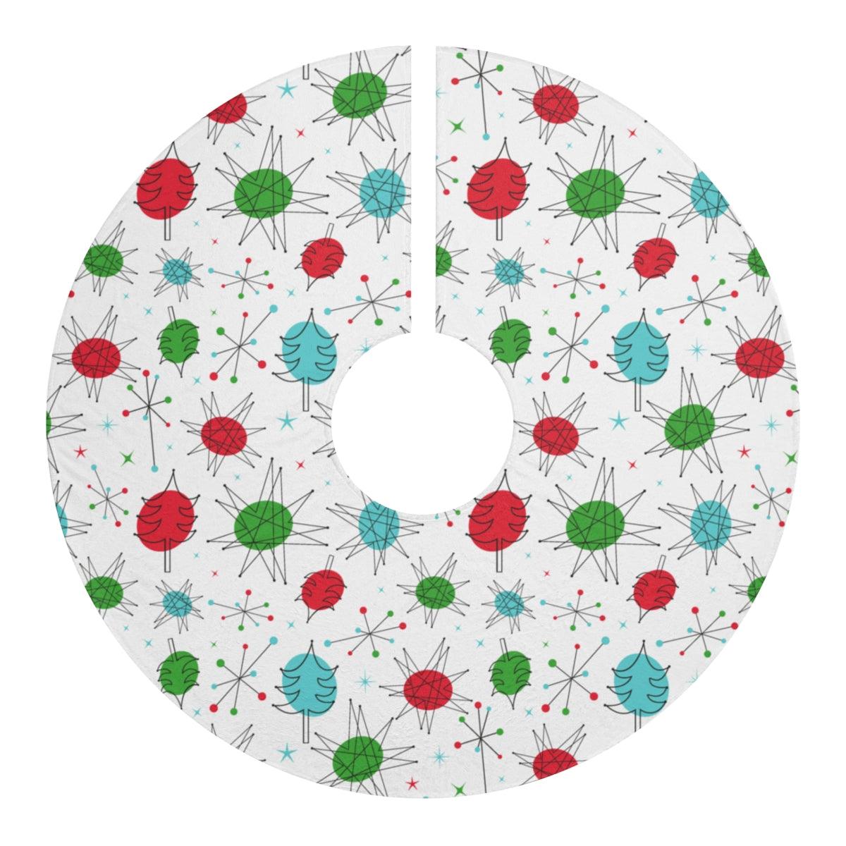 Retro Mid Century Atomic Burst Multicolor Christmas Tree Skirt | lovevisionkarma.com