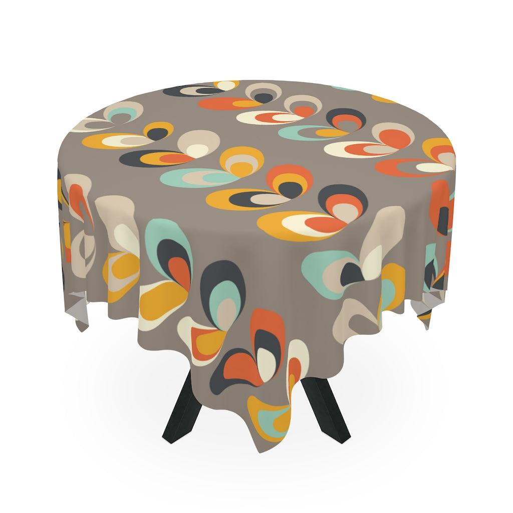 Retro Scandi Leaves MCM Danish Gray Tablecloth | lovevisionkarma.com
