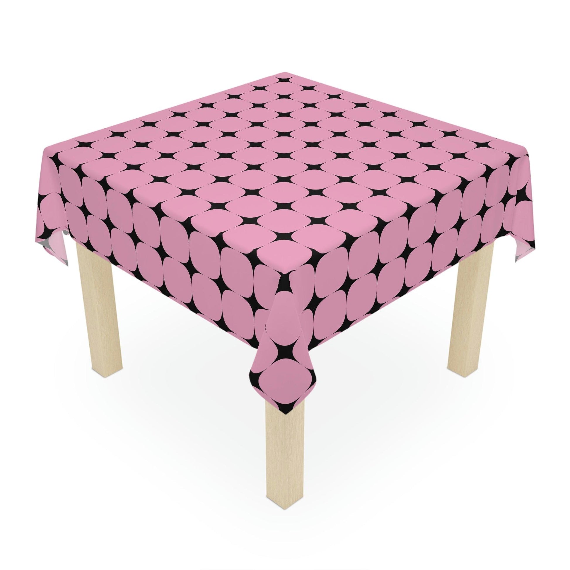 Retro 50s Atomic Starbursts Black and Pink MCM Tablecloth | lovevisionkarma.com