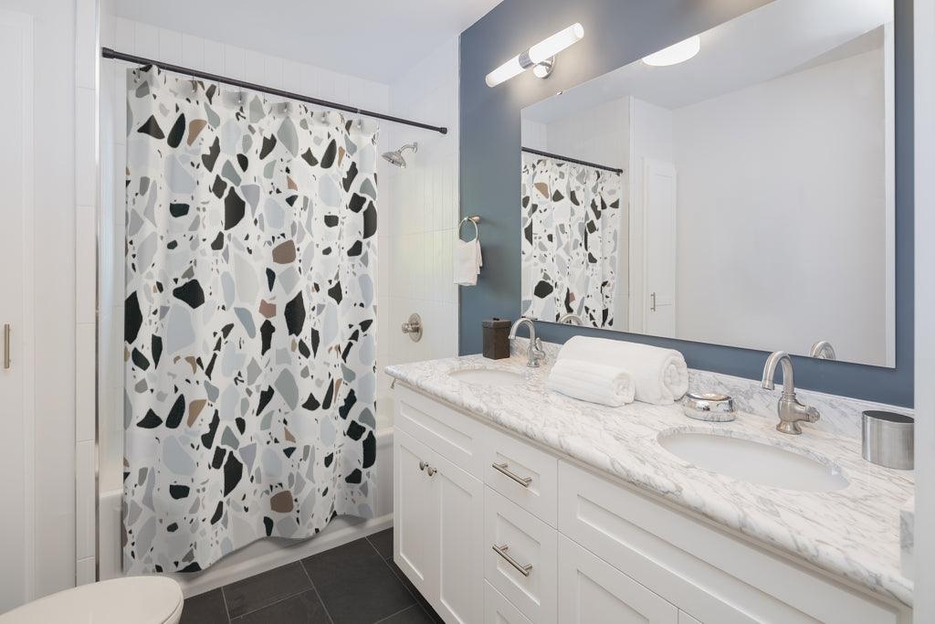 Terrazzo Print Modern Minimalist Shower Curtain | lovevisionkarma.com