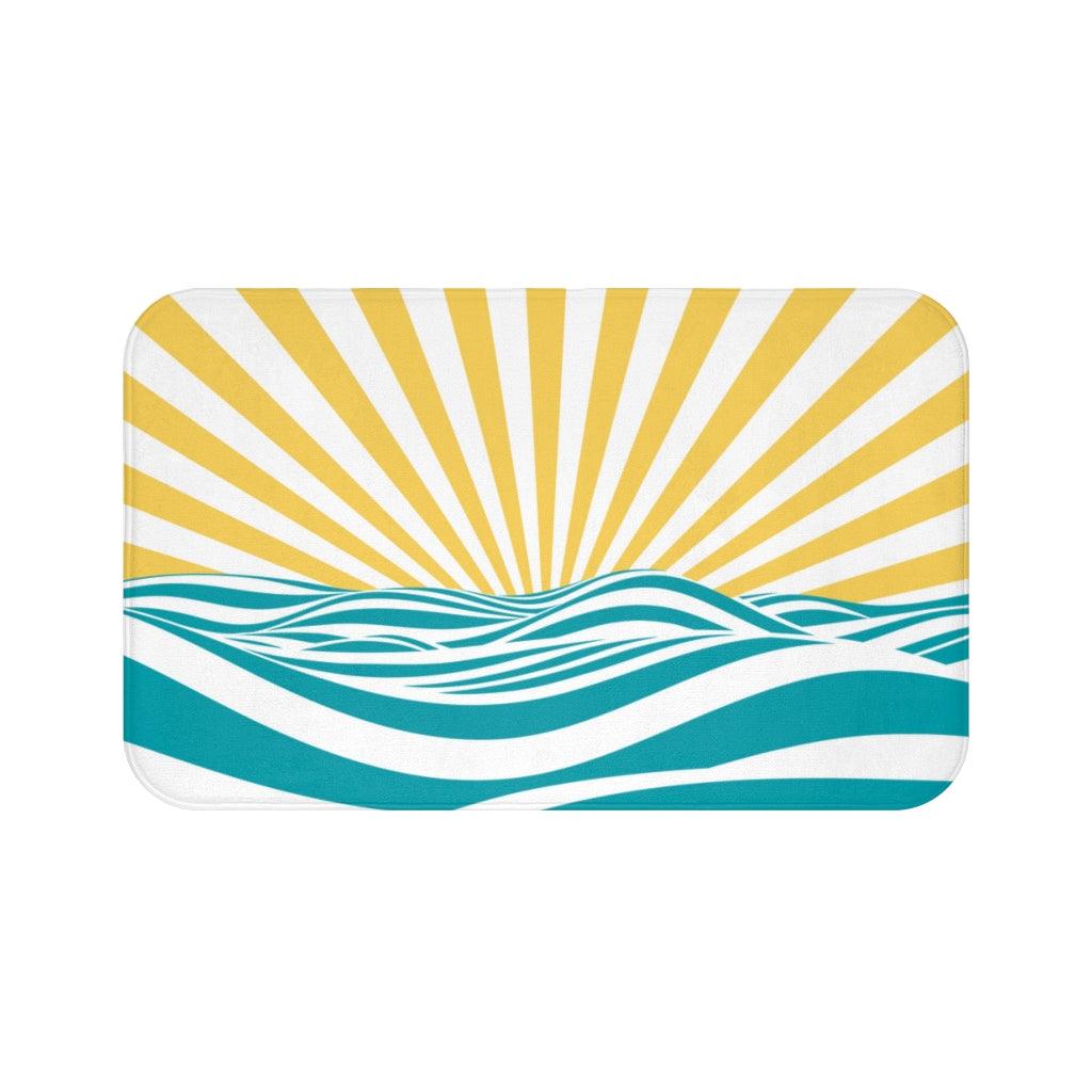 Minimalist Boho Sunrise Yellow, Blue & White Bath Mat | lovevisionkarma.com