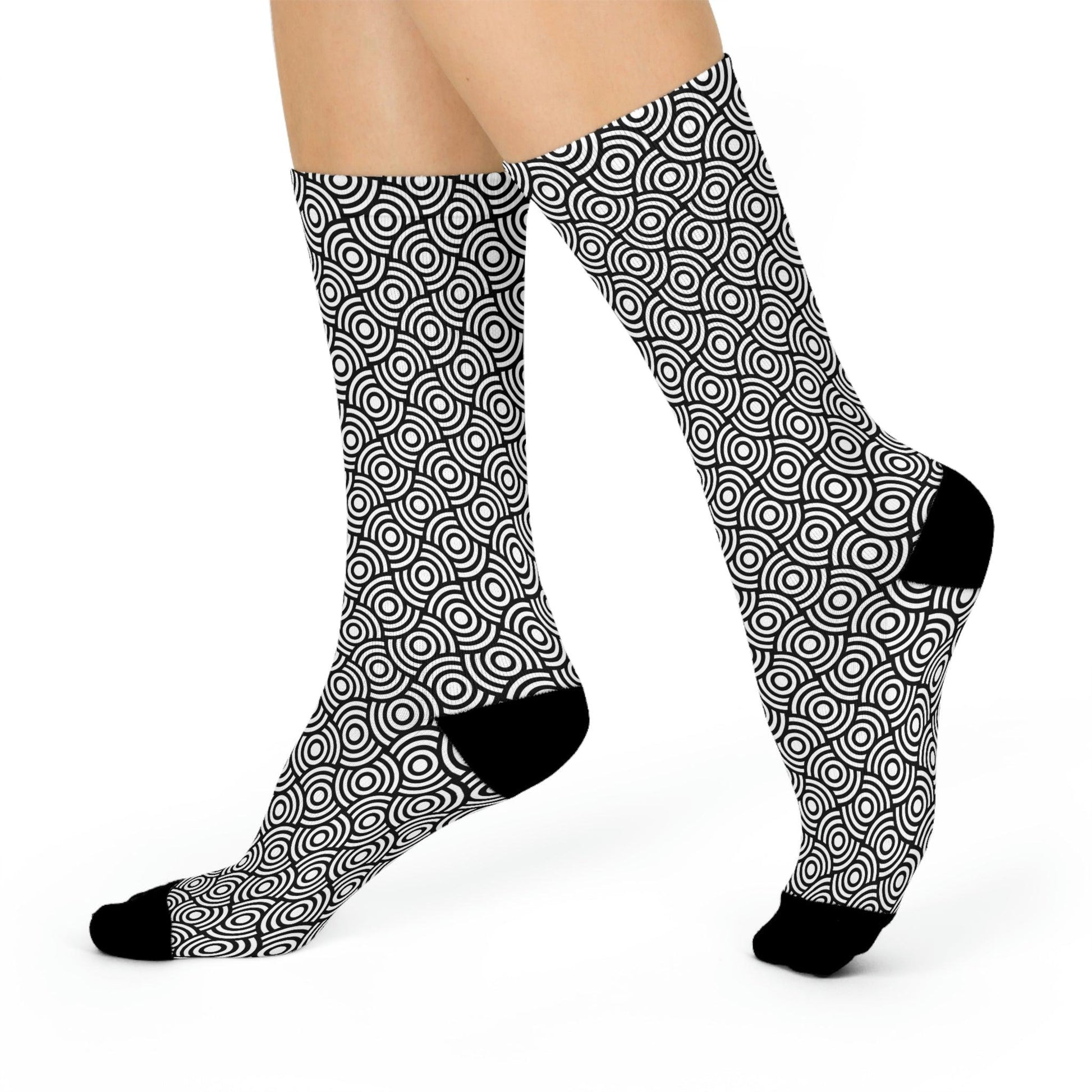 Funky Retro Geometric Black & White MCM Cushioned Crew Socks | lovevisionkarma.com