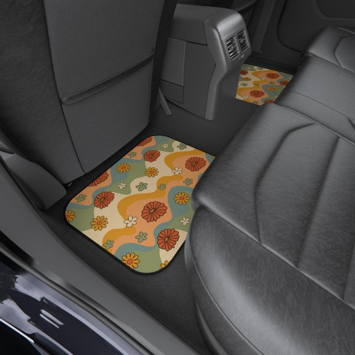 Boho Flowers and Waves Multicolor MCM Car Mats (Set of 4) | lovevisionkarma.com