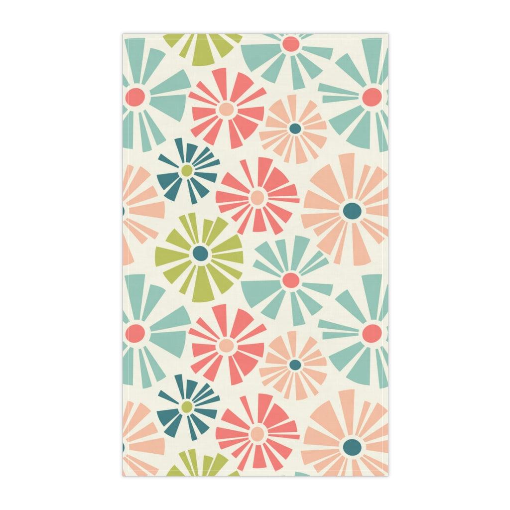 Retro Mid Mod Flowers Multicolor Cotton Kitchen Towel | lovevisionkarma.com
