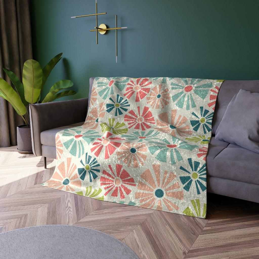Mod Boho Flowers MCM Multicolor Crushed Velvet Blanket | lovevisionkarma.com