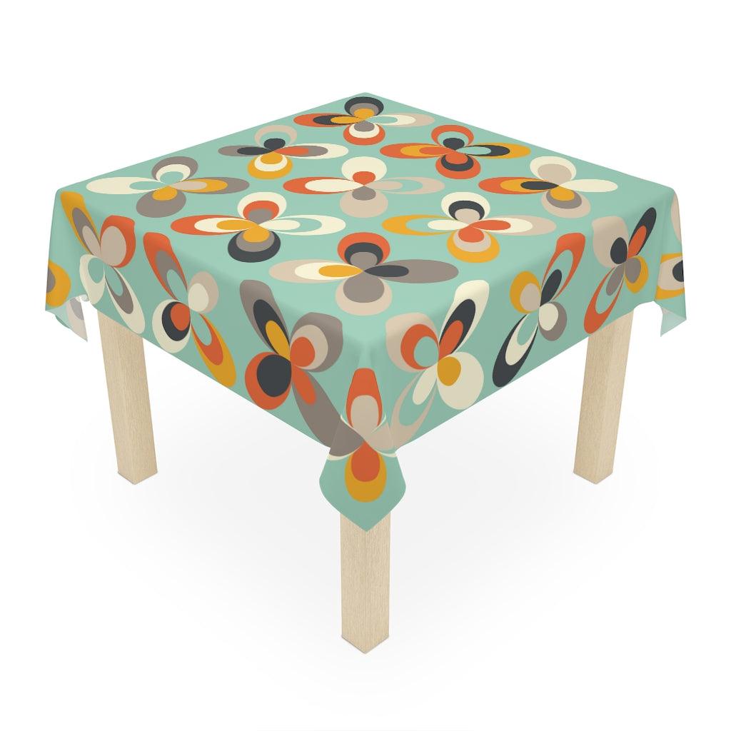 Retro MCM Danish Scandi Leaves Mint Tablecloth | lovevisionkarma.com