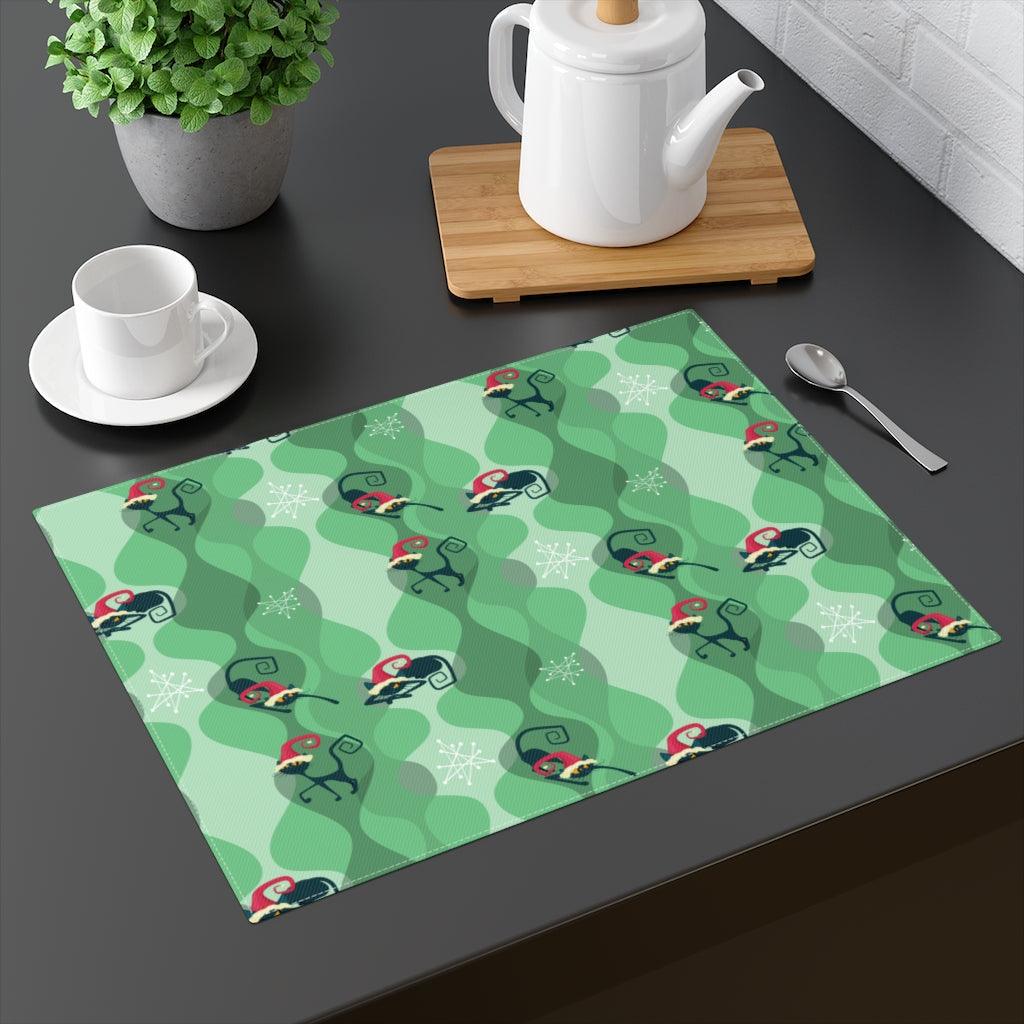 Atomic Cat Mod Christmas Green Placemat | lovevisionkarma.com