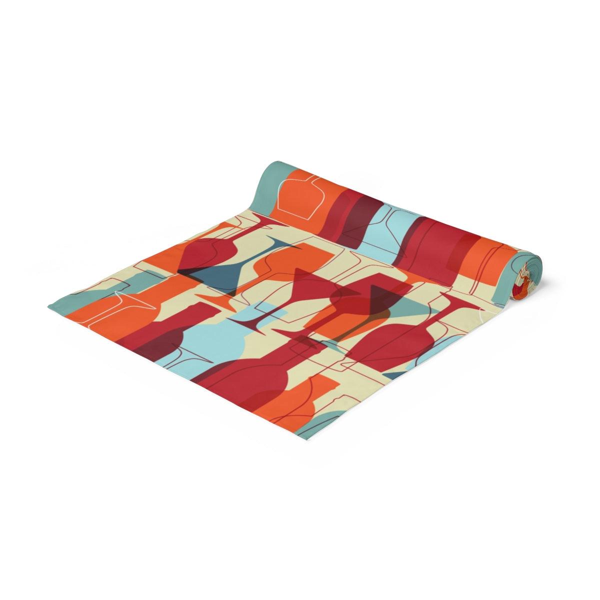 MCM Inspired Cocktail Glasses & Bottles Multicolor Table Runner | lovevisionkarma.com