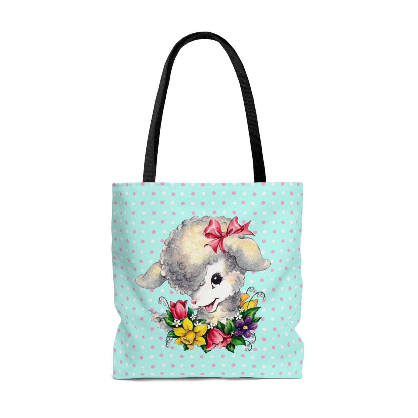 Retro Lamb Vintage Easter Kitsch MCM Blue Tote Bag | lovevisionkarma.com