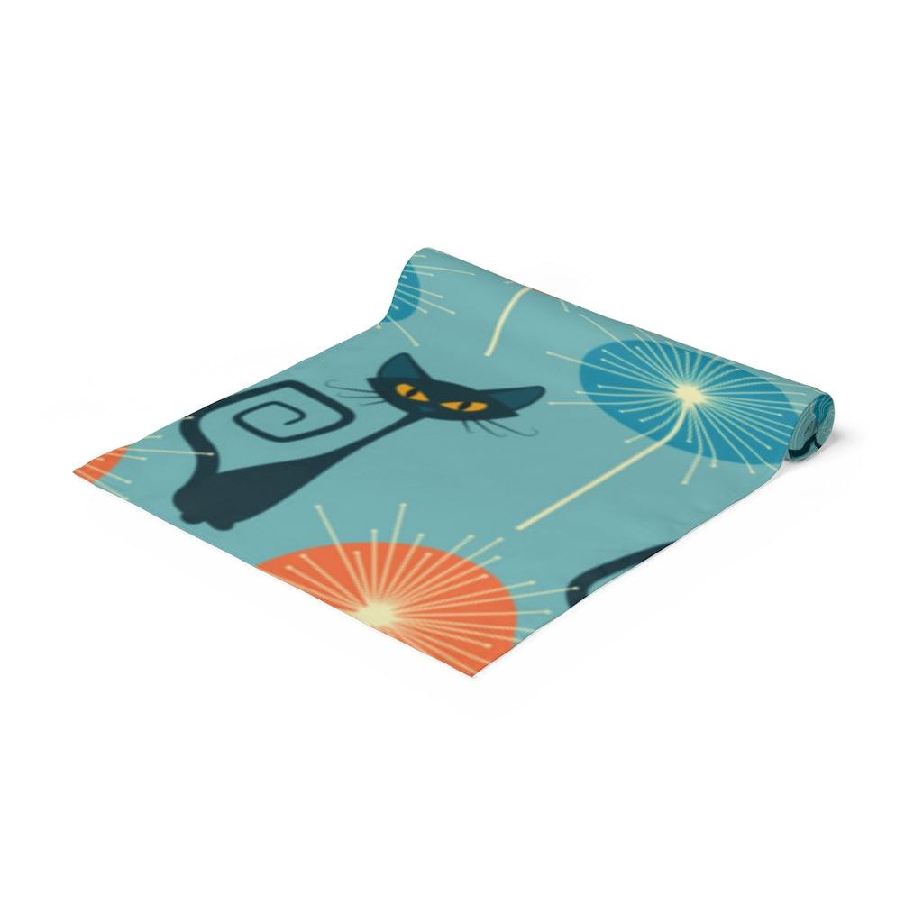 Retro Atomic Cat Mid Century Mod Multicolor Table Runner | lovevisionkarma.com