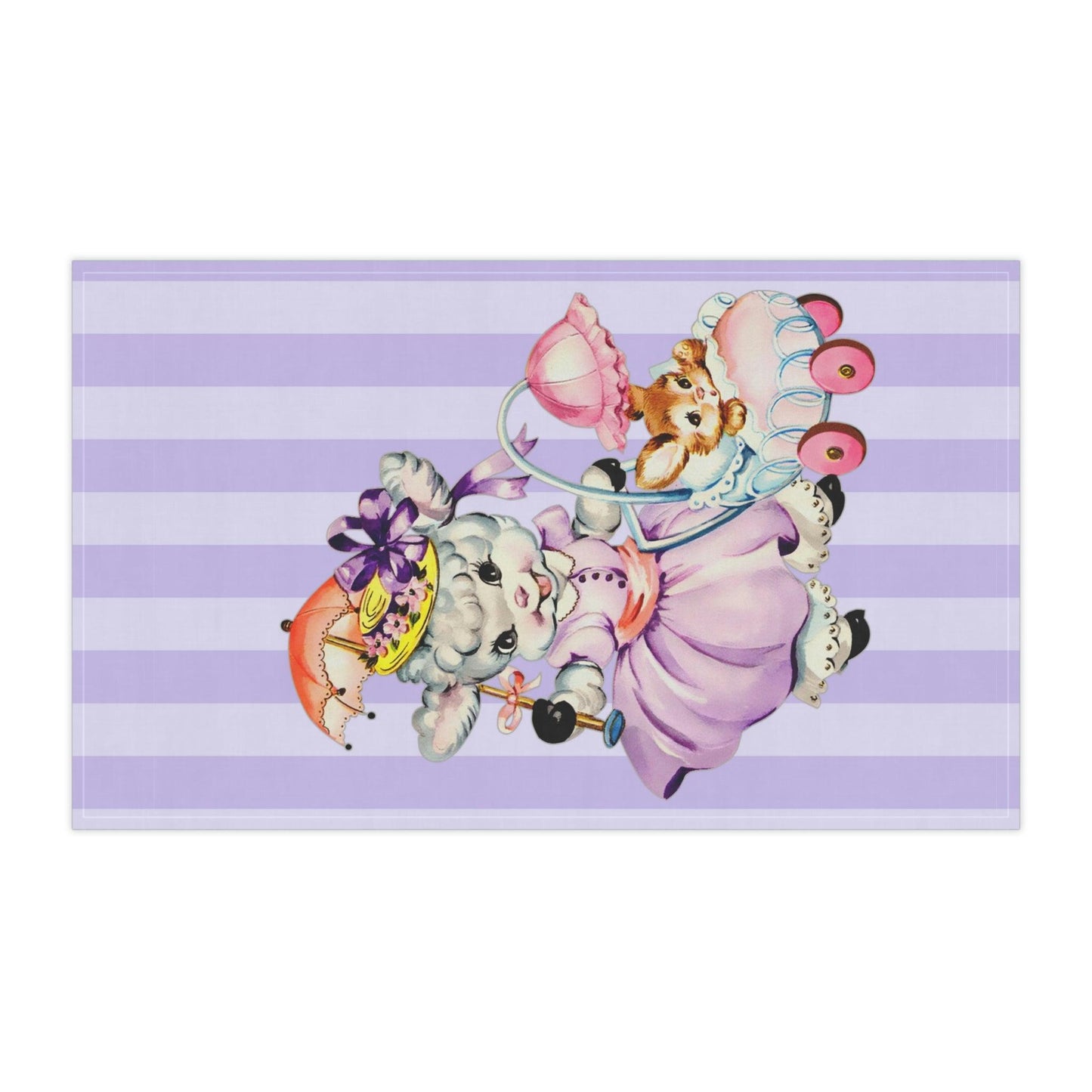 Vintage Easter Lamb and Bunny Kitschy Cute Lilac Kitchen Tea Towel | lovevisionkarma.com