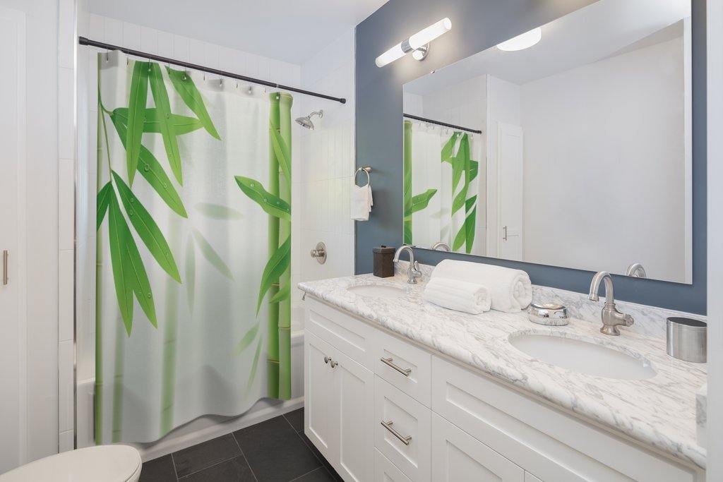 Bamboo Print Botanical Shower Curtain | lovevisionkarma.com
