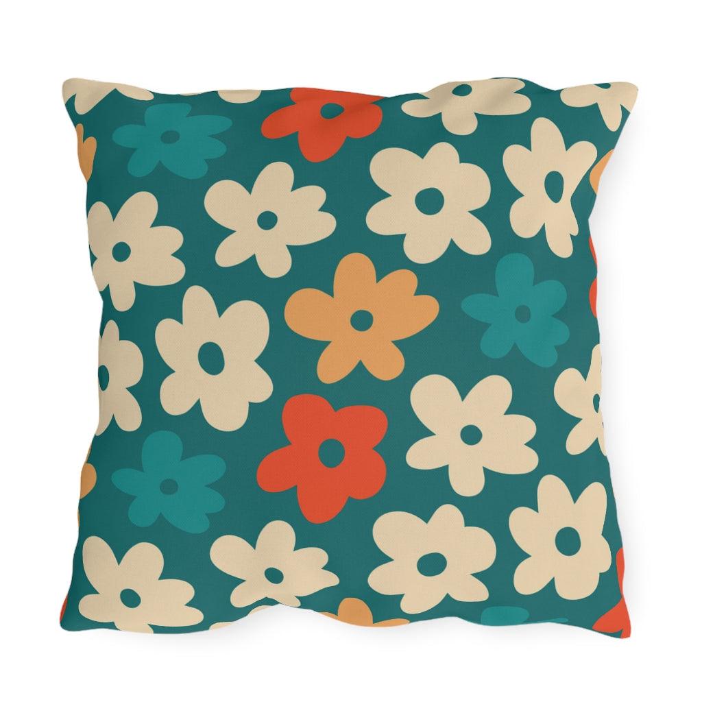 Boho Flowers Orange, Cream and Teal MCM Outdoor Pillow | lovevisionkarma.com