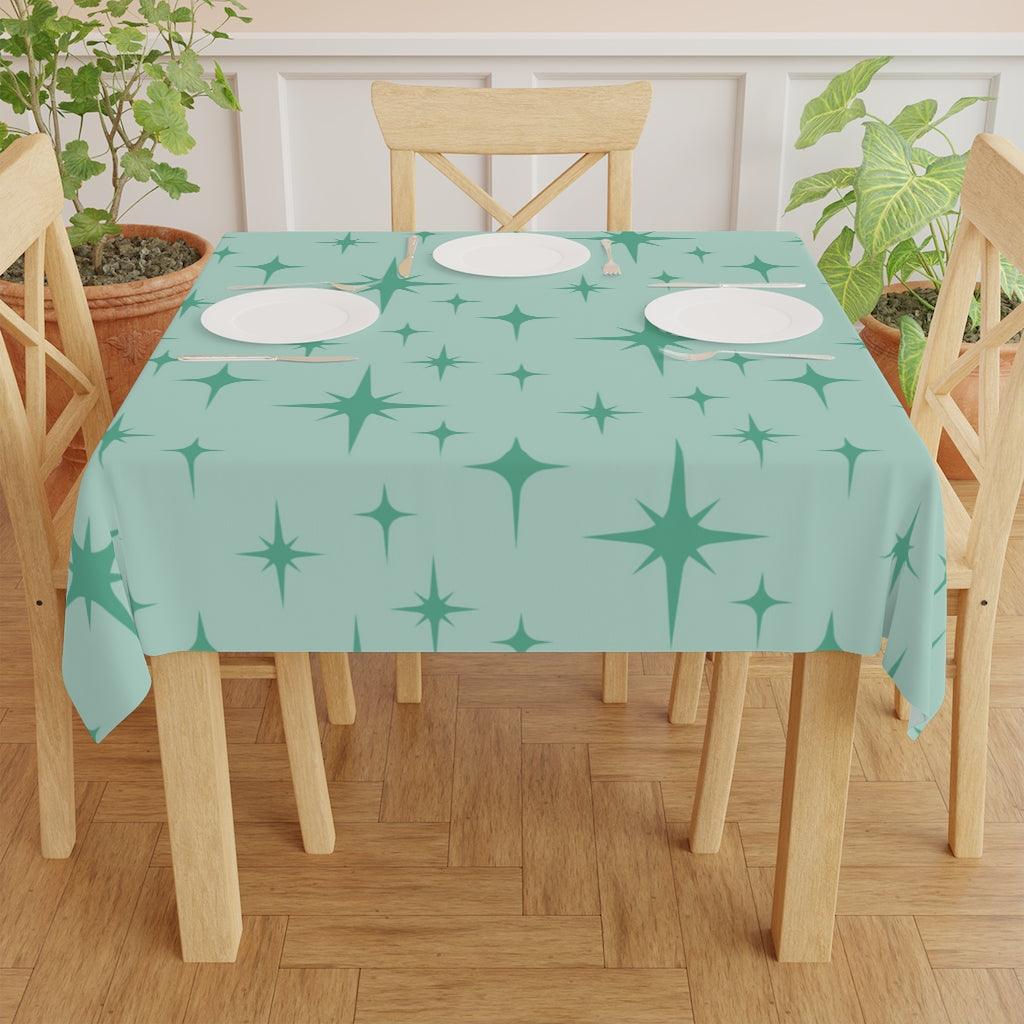 Retro Mid Century Starburst Mint Green Tablecloth | lovevisionkarma.com