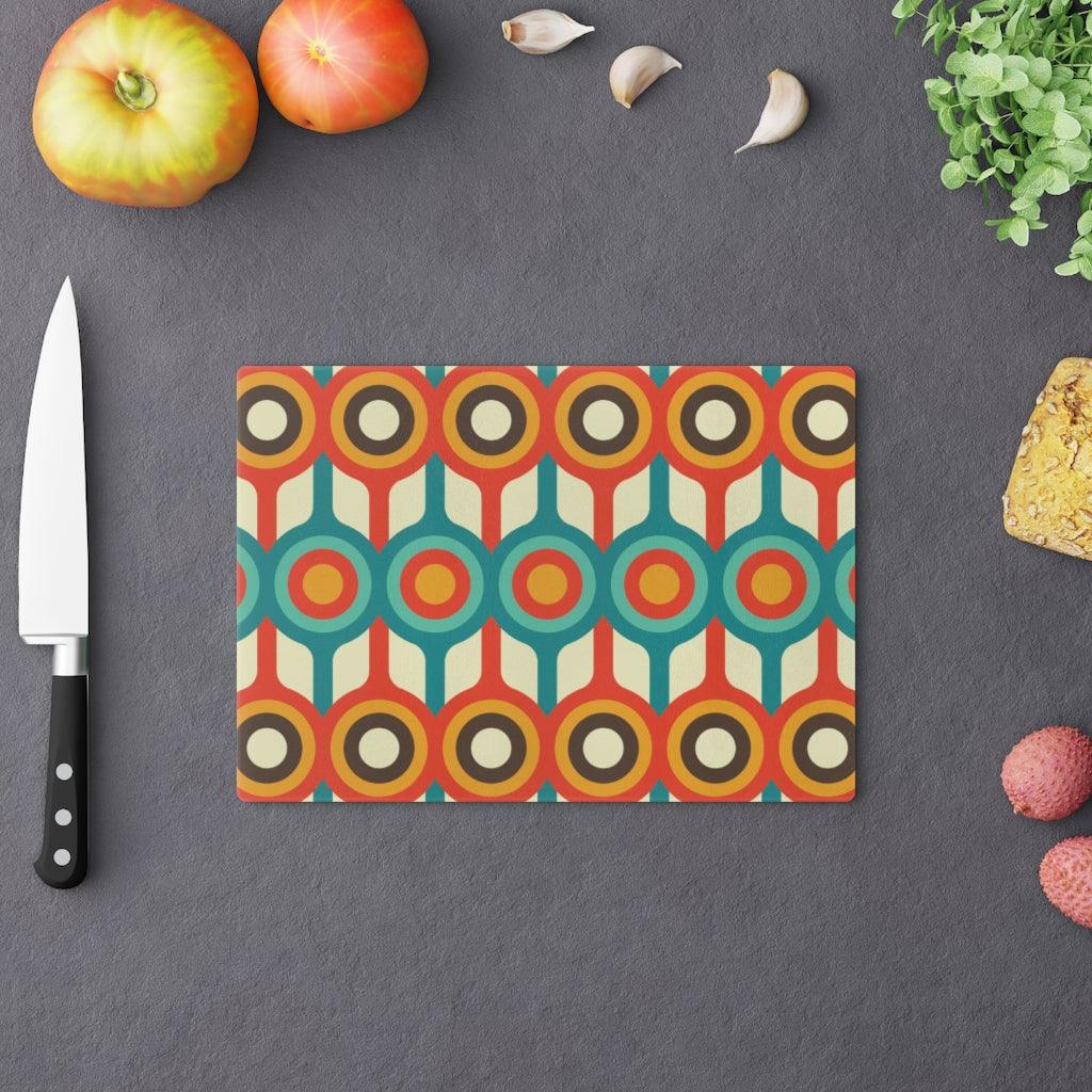 Mid Century Mod Retro Circles Multicolor Glass Cutting Board | lovevisionkarma.com