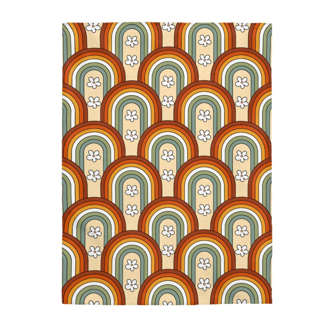 Boho Rainbows & Daisies Retro Multicolor Lightweight Velveteen Blanket | lovevisionkarma.com