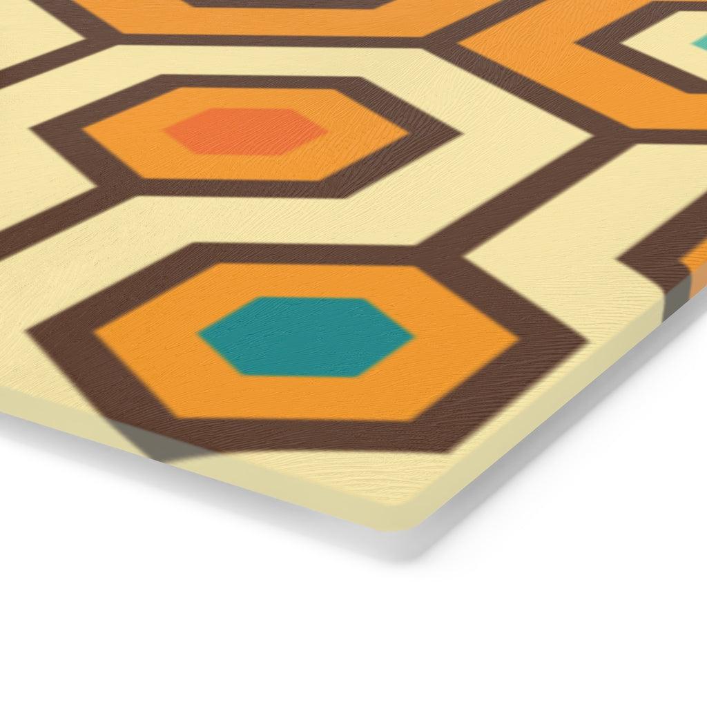 Mid Century Modern Retro Geometric Orange/Cream Glass Cutting Board | lovevisionkarma.com