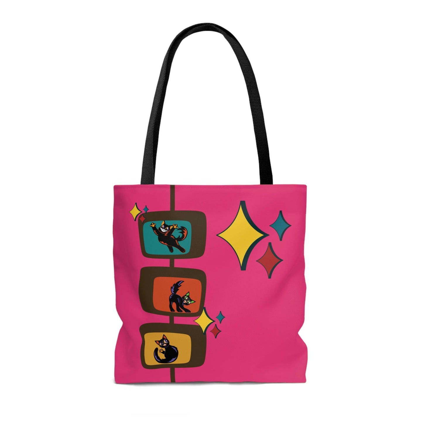 Retro Atomic Kitschy Kitties Mid Century Mod Pink Tote Bag | lovevisionkarma.com