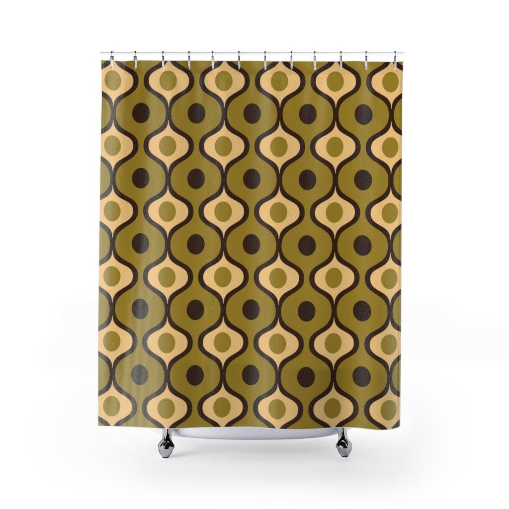 Retro Mid Century Geometric Waves Olive Green Shower Curtain | lovevisionkarma.com