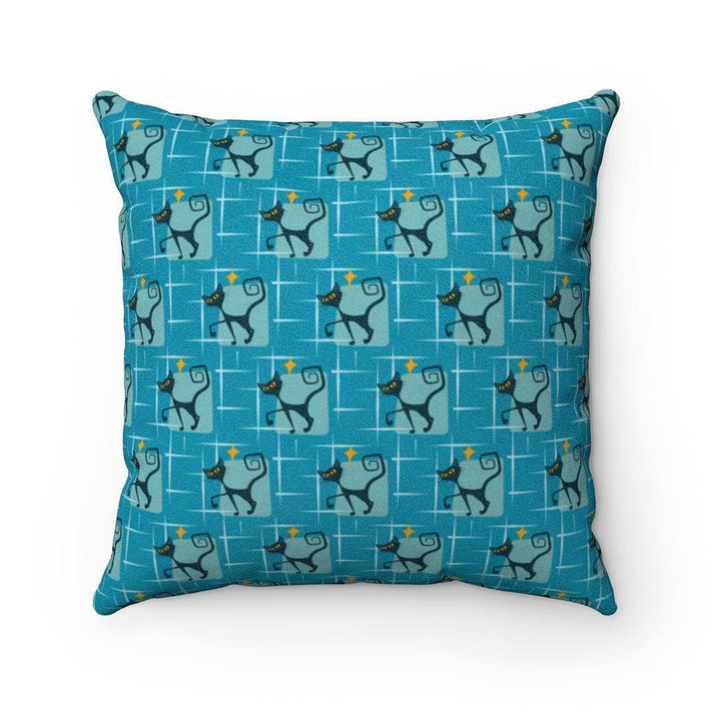 Atomic Cats Starburst Retro Blue MCM Throw Pillow | lovevisionkarma.com