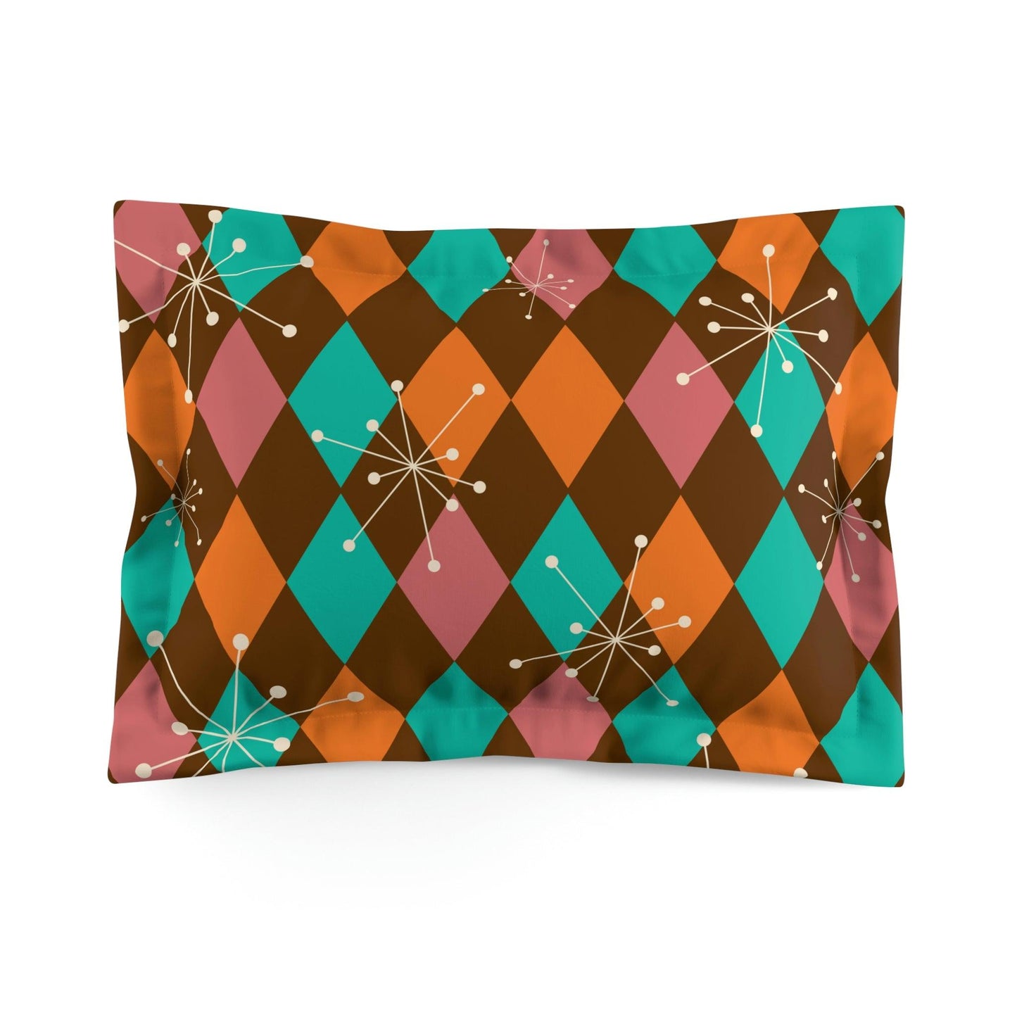 Retro Atomic Starburst Diamonds Mid Century Pink, Orange, Brown Pillow Sham | lovevisionkarma.com