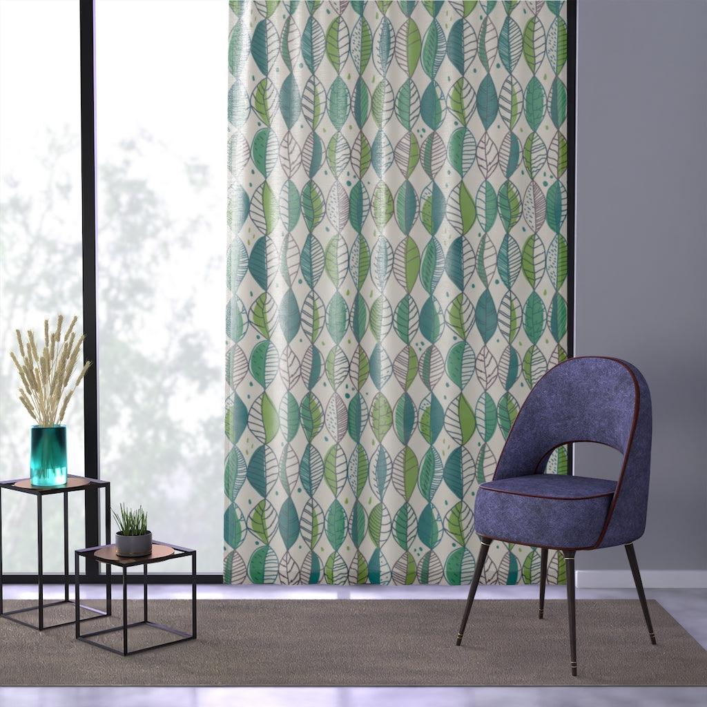 Retro Leaves in Shades of Green Sheer Window Curtain | lovevisionkarma.com