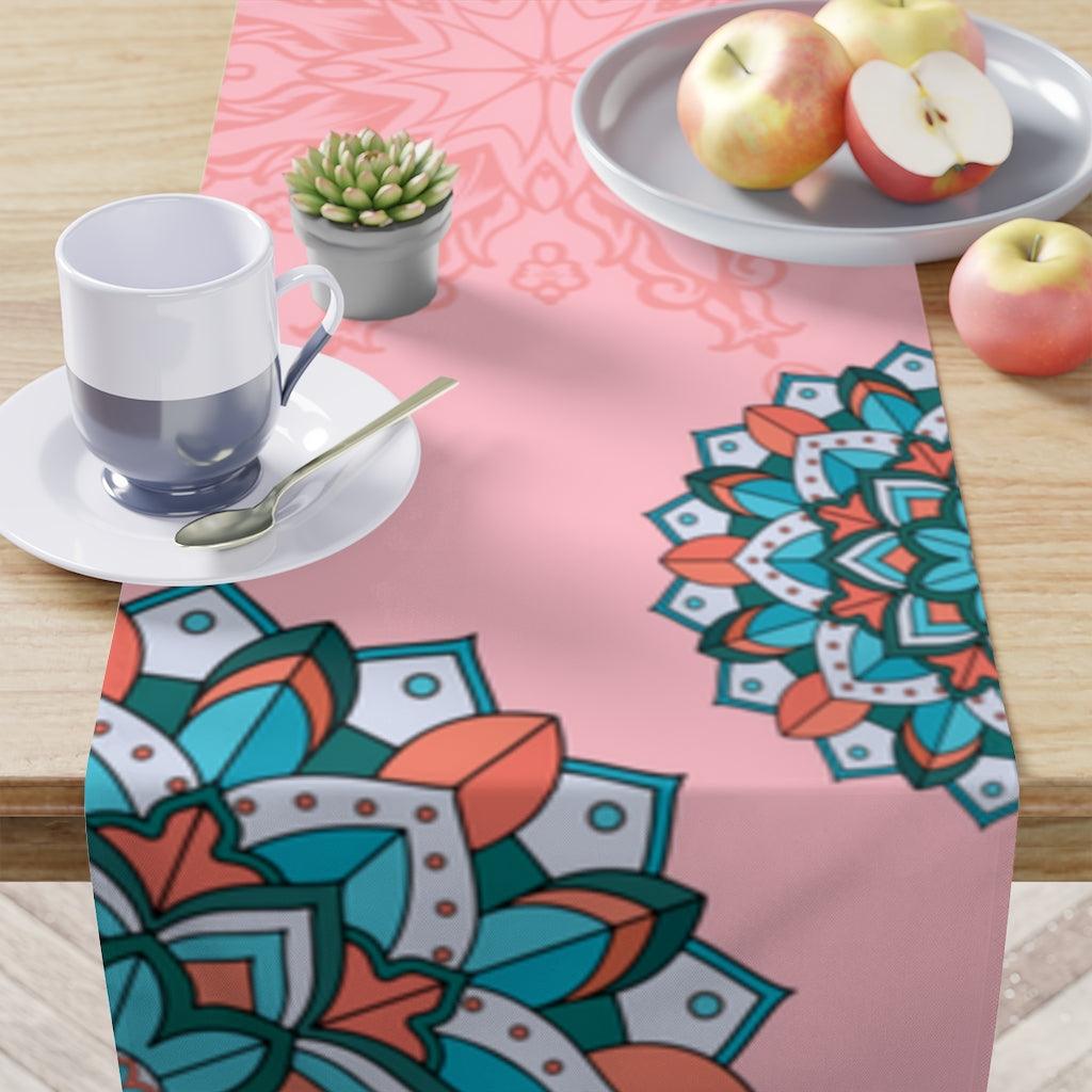 Boho Chic Colorful Mandalas Pink Table Runner, Diwali Home Decor | lovevisionkarma.com