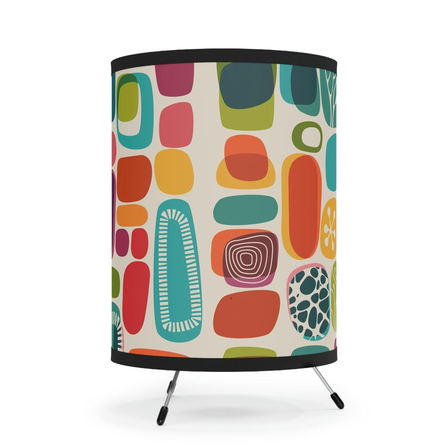 Retro 50s 60s Mid Century Mod Vibrant Abstract Tabletop Tripod Lamp | lovevisionkarma.com