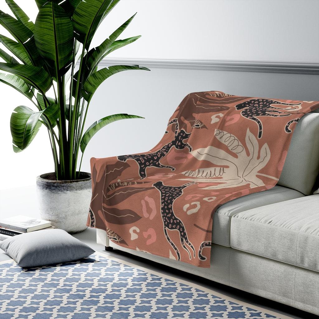 Retro Boho Leopard in Pink/Brown Jungle Lightweight Velveteen Blanket | lovevisionkarma.com