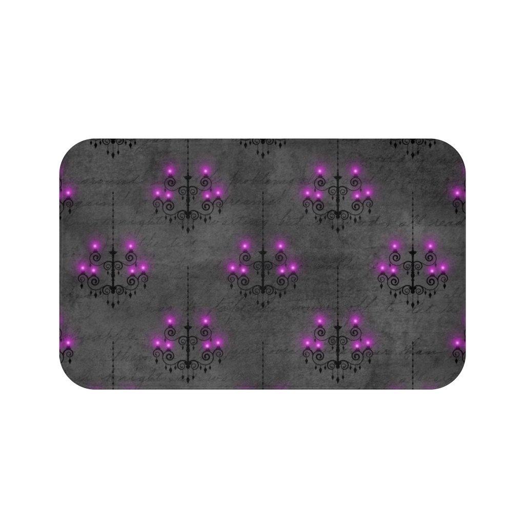 Eerie Chandeliers Purple & Grey Glam Goth Halloween Bath Mat | lovevisionkarma.com