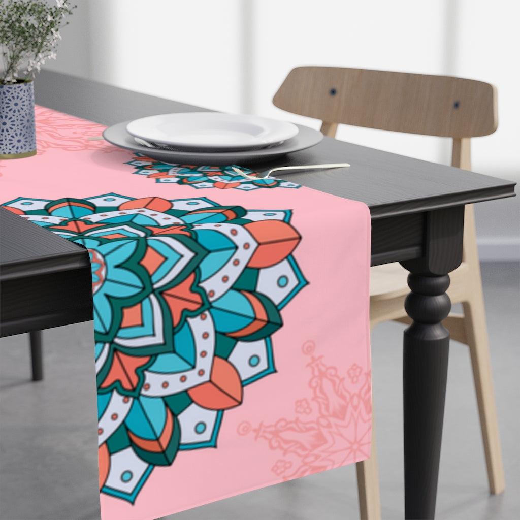 Boho Chic Colorful Mandalas Pink Table Runner, Diwali Home Decor | lovevisionkarma.com