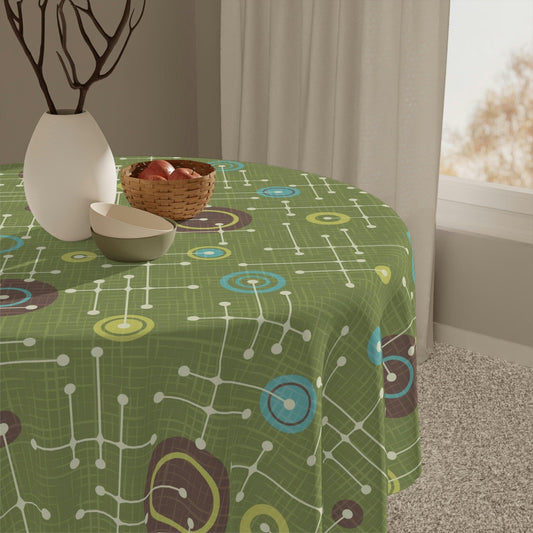 Retro 50s Eames Inspired MCM Lines Green Tablecloth | lovevisionkarma.com