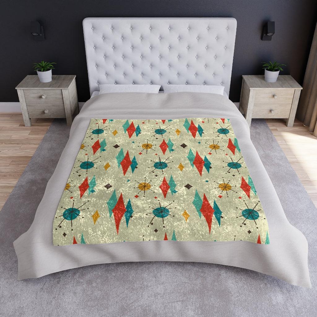 Retro Atomic Diamond Burst MCM Crushed Velvet Blanket | lovevisionkarma.com