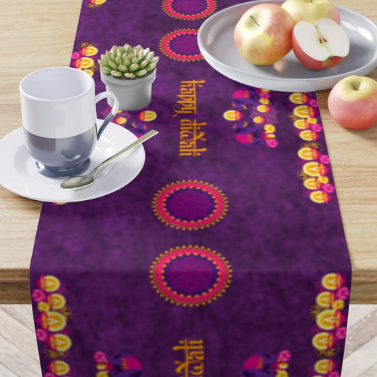 Happy Diwali, Festive Diwali Home Decor, Purple Table Runner | lovevisionkarma.com