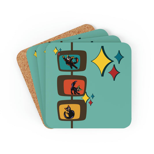 Atomic Cats Mid Century Mod Blue Coaster Set | lovevisionkarma.com