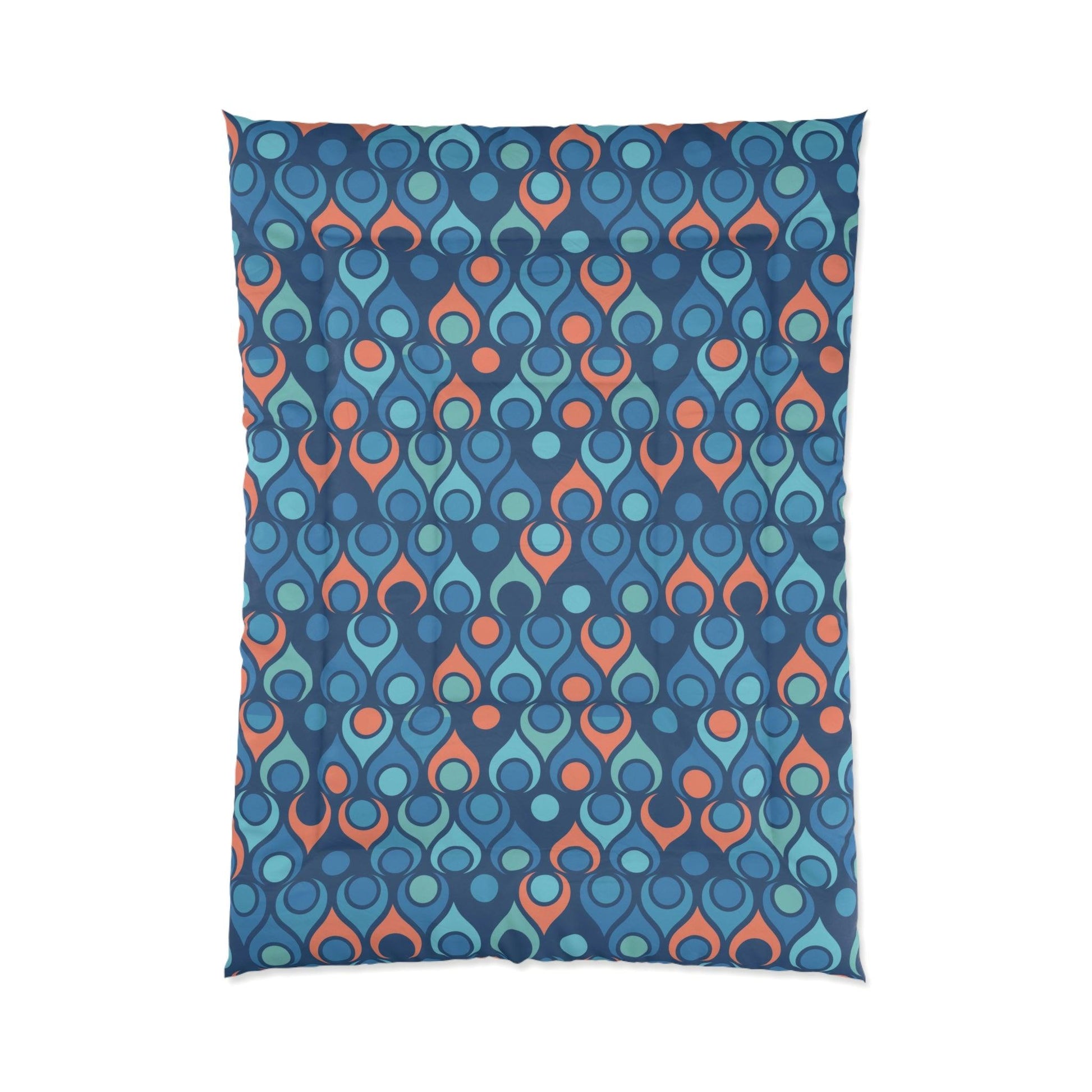 Retro Mid Century Mod Geometric Blue & Coral Orange Comforter | lovevisionkarma.com