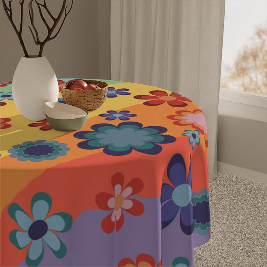 Groovy 60s 70s Hippie Flowers Vibrant MCM Tablecloth | lovevisionkarma.com