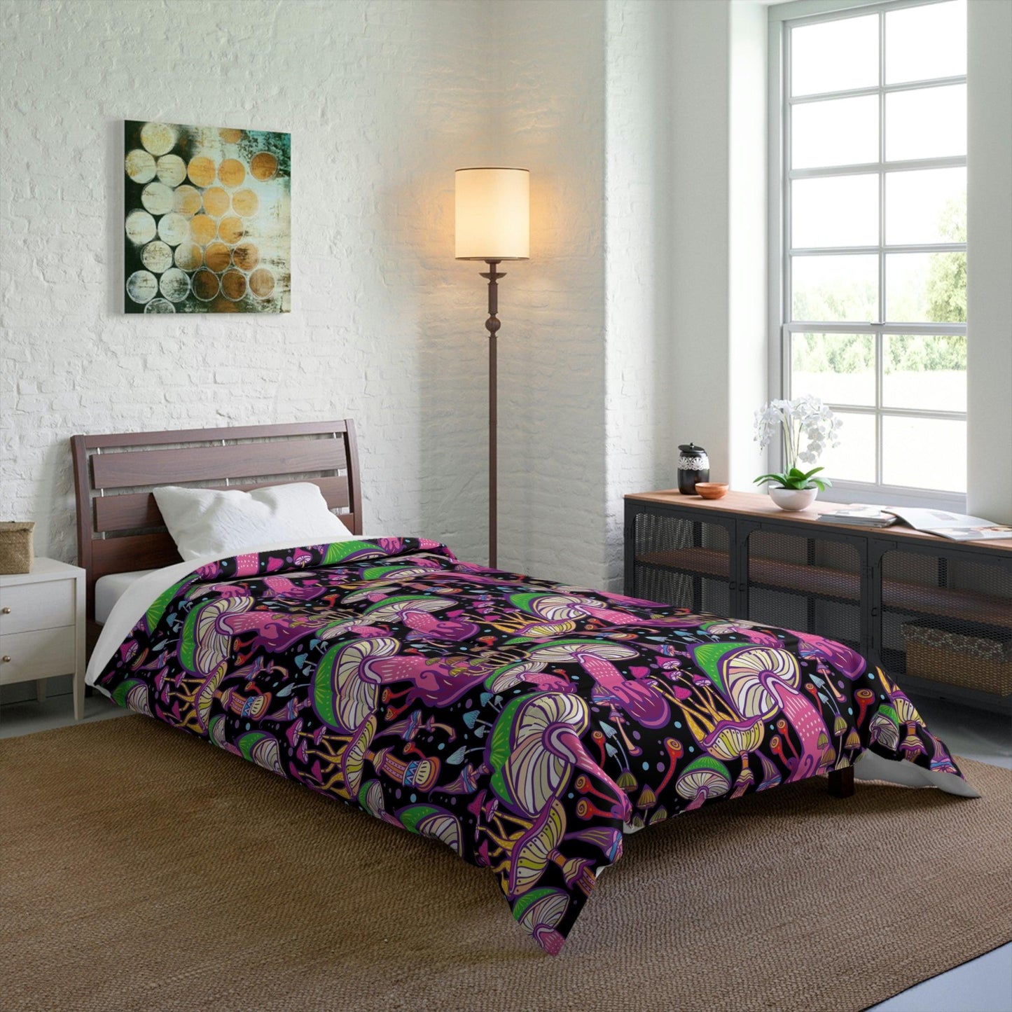 Trippy Mushroom Space Hippie Multicolor Comforter | lovevisionkarma.com
