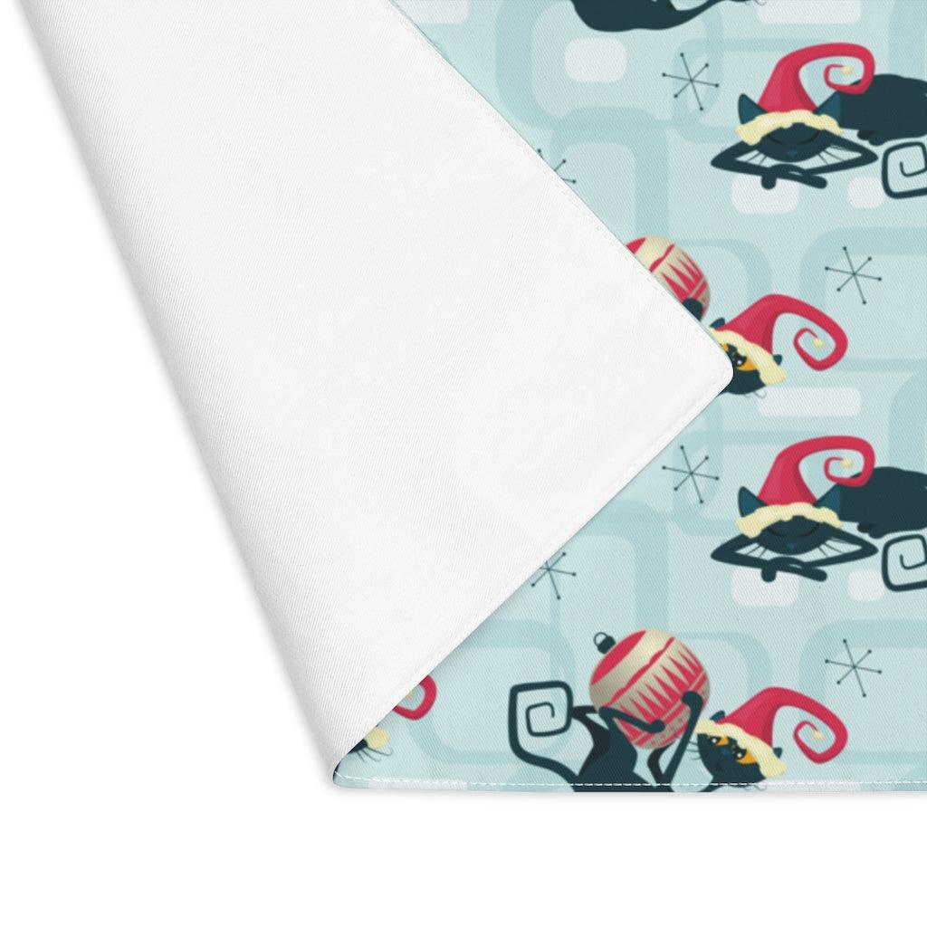 Atomic Cats Blue MCM Christmas Placemat | lovevisionkarma.com