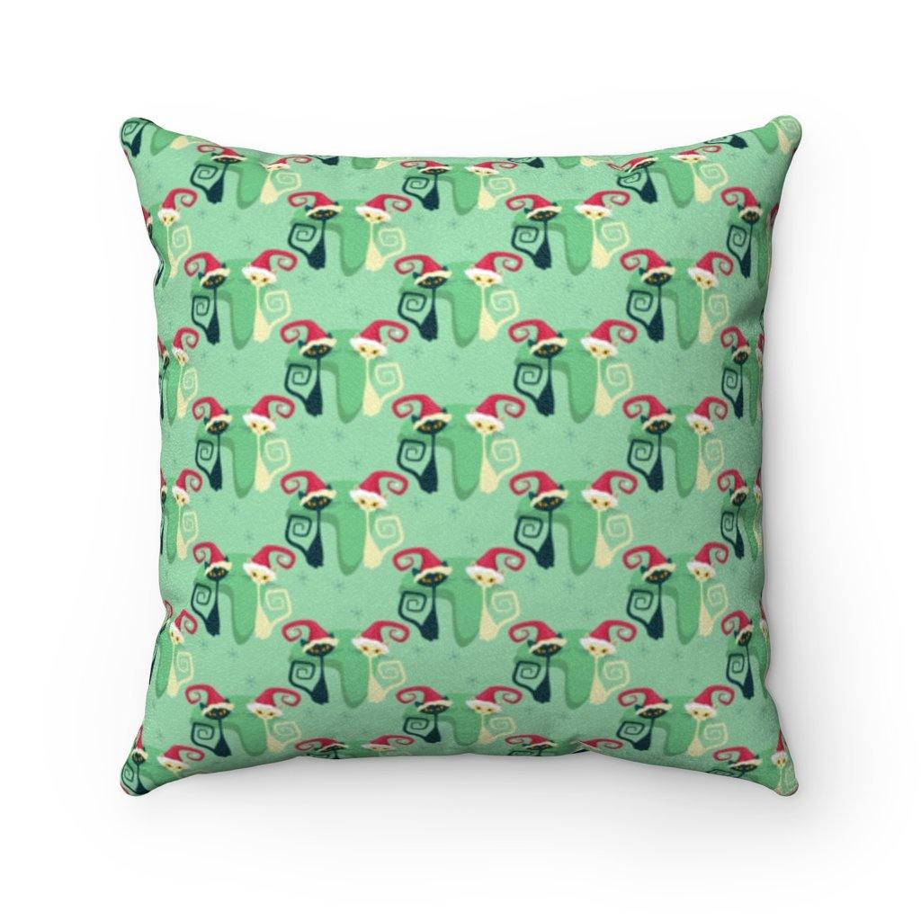Atomic Christmas Cats Retro Mid Century Green Pillow | lovevisionkarma.com
