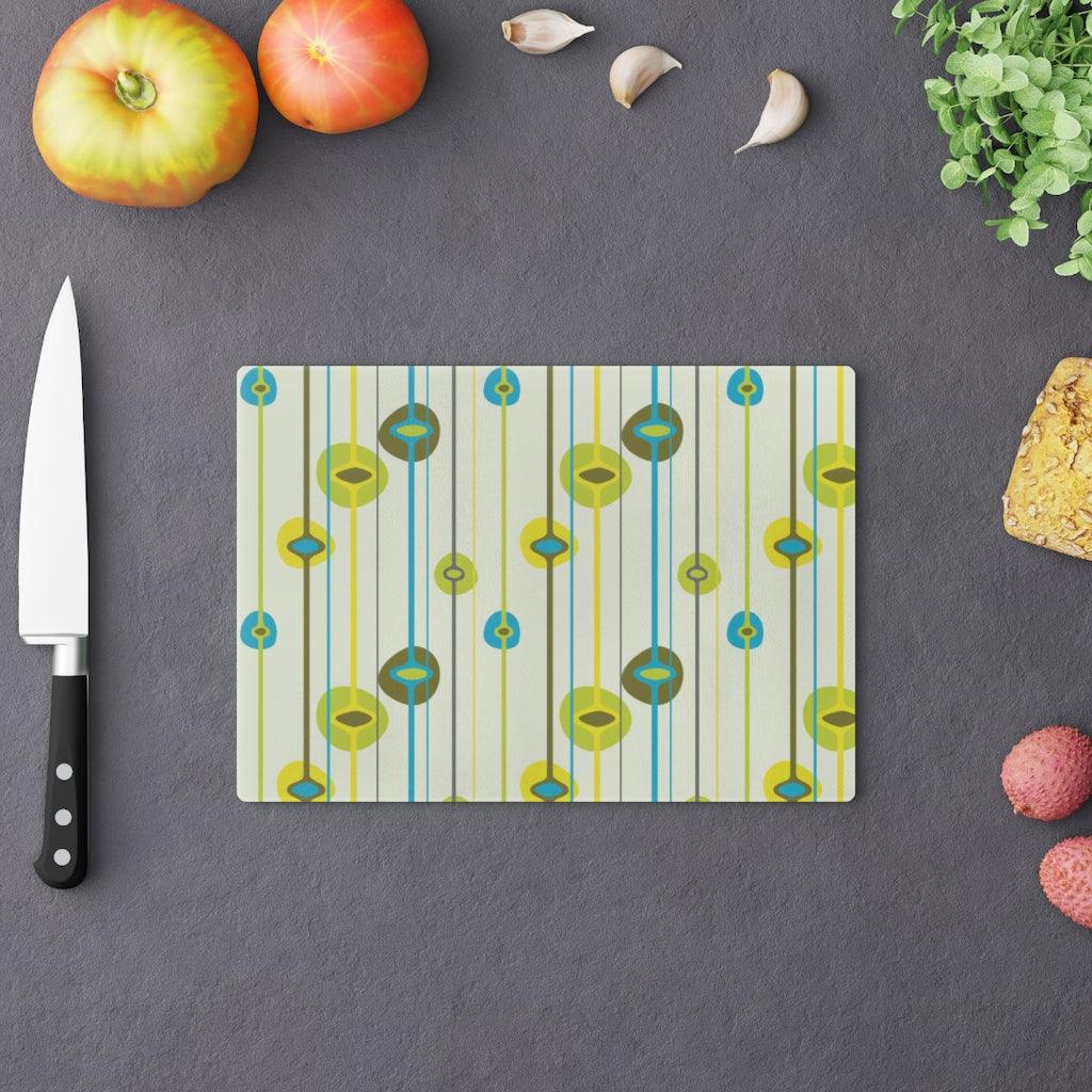 Retro Mid Century Mod Green & Blue Glass Cutting Board | lovevisionkarma.com