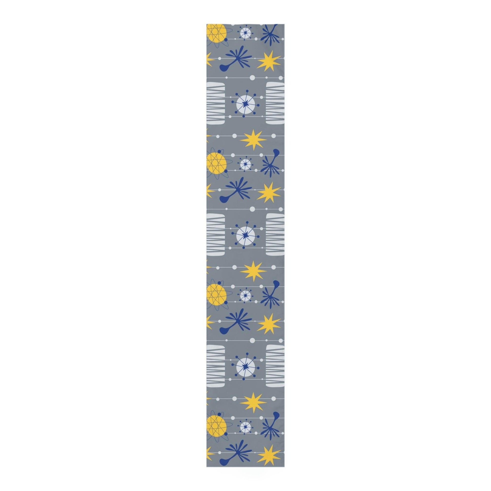 Retro Atomic Space Age Mid Century Blue, Gray & Yellow Table Runner | lovevisionkarma.com