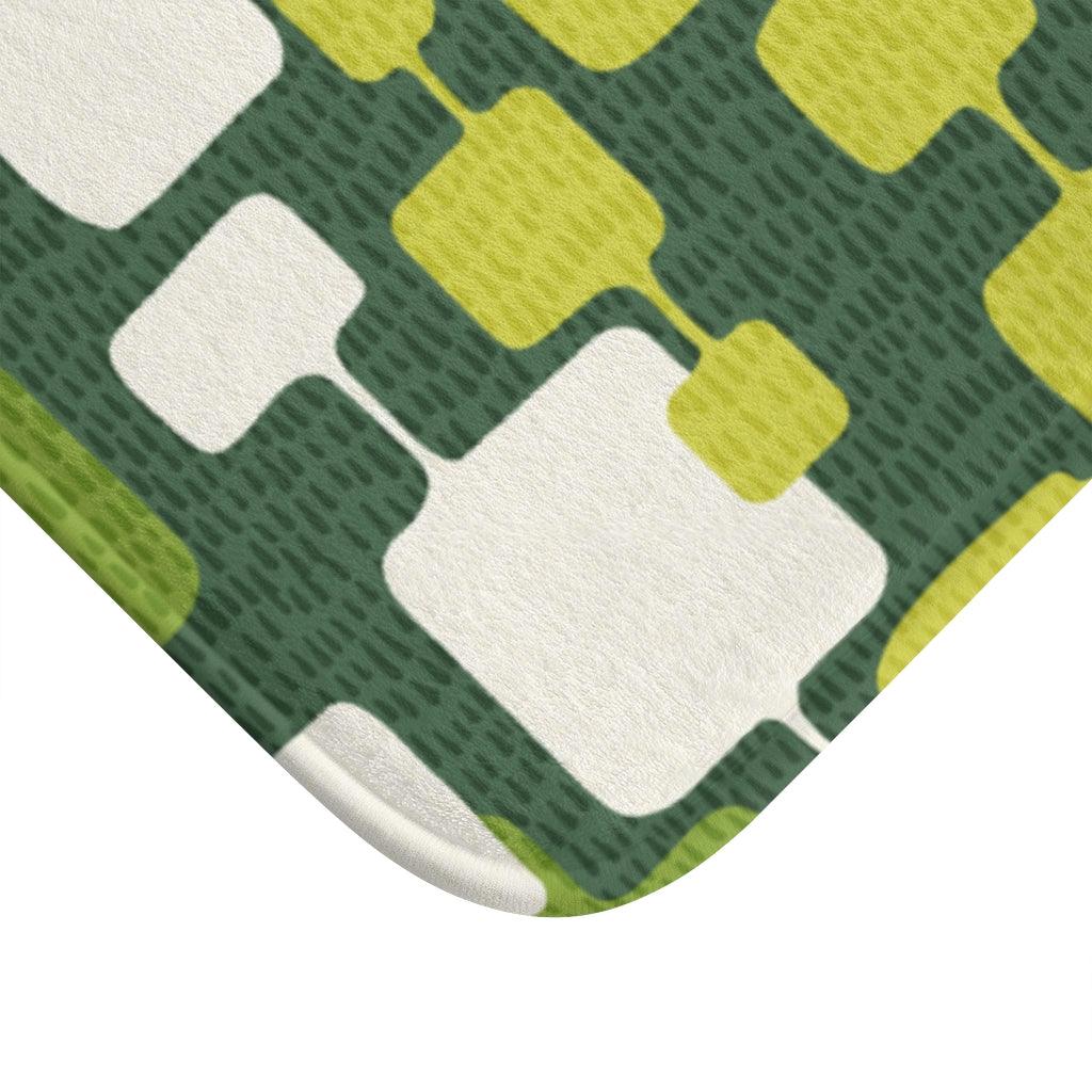 Retro Abstract Mid Century Modern Green Bath Mat | lovevisionkarma.com