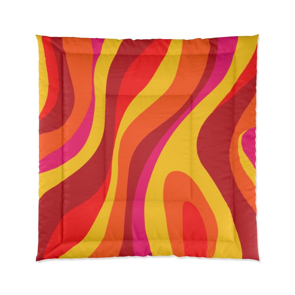 Groovy 60's Hippie Retro Swirl Orange, Yellow and Red MCM Comforter | lovevisionkarma.com