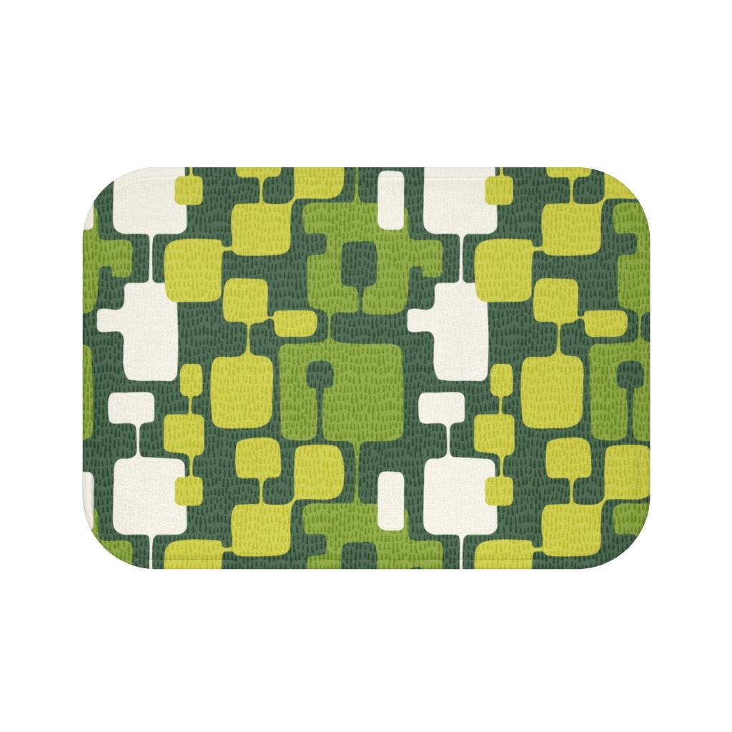 Retro Abstract Mid Century Modern Green Bath Mat | lovevisionkarma.com