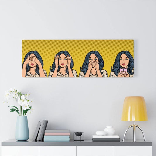 "See, Hear, Speak No Evil...but Texting?" Comic Pop Art Canvas Gallery Wrap | lovevisionkarma.com