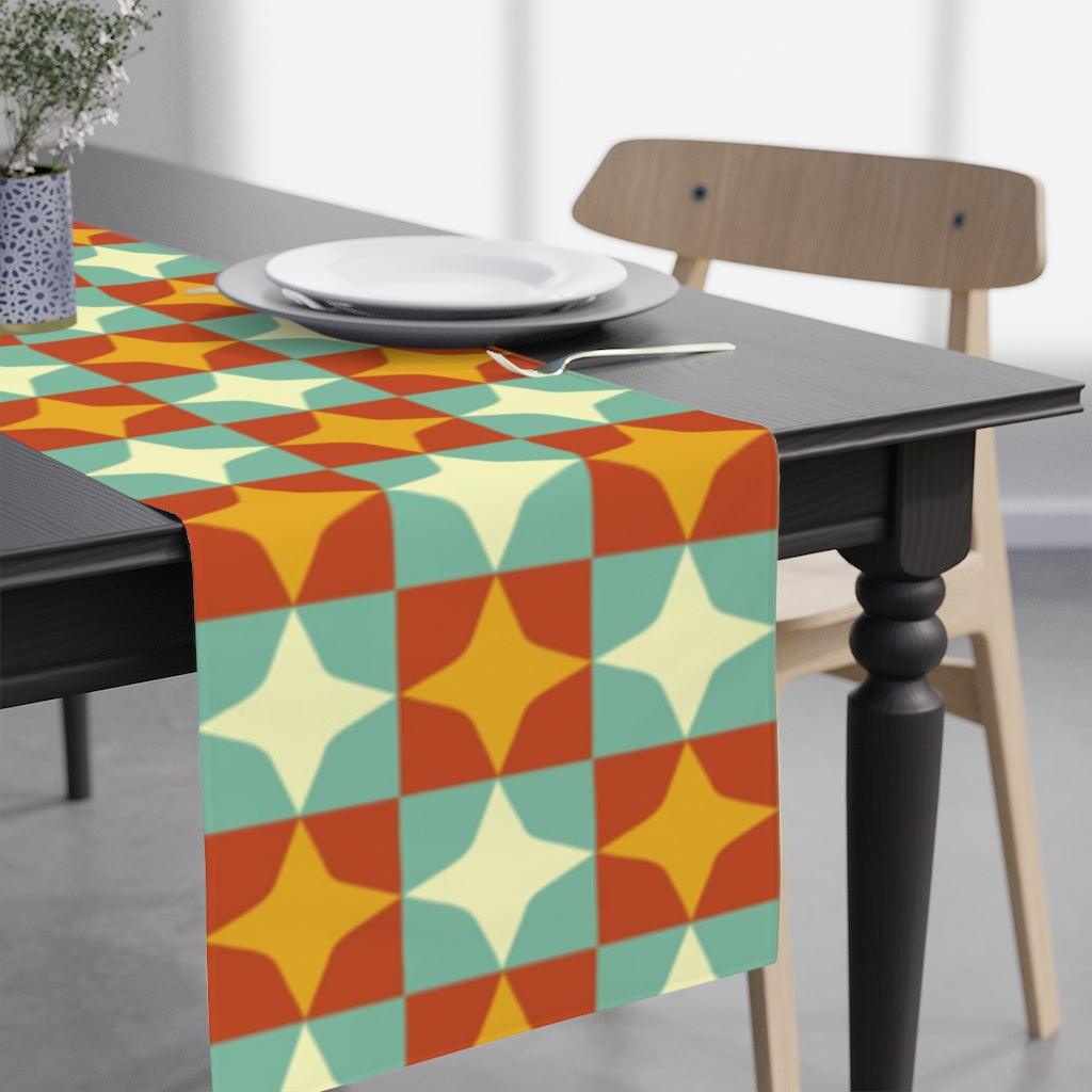 Mid Century Modern Table Runner, Retro Stars Multicolor MCM Table Linens | lovevisionkarma.com